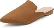[Shoe Land] Cally Women's Flat Mules Pointed Toe Backless Slides Comfortable Slip-on Loafer Shoes