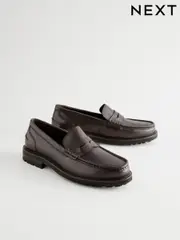 Brown Leather Cleated Sole Penny Loafers (AA8141) | $109