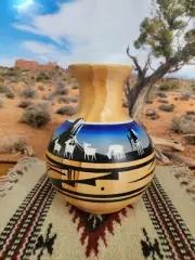 Navajo Hand Made Painted Pottery Vase Story Teller by Lacinda Blackhorse LB009