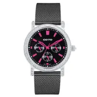 在飛比找momo購物網優惠-【GOTO】Shiny 時尚米蘭手錶(黑x桃紅刻度x黑帶)