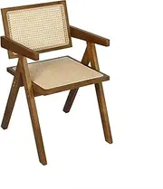 [Levede] Dining Chairs Solid Wood, Wicker Chairs with Breathable Rattan Mesh Seat, Casual Reading Seat, Home Furniture for Dining Room, Living Room, Courtyard, Cafe, Camping (Walnut Brown)