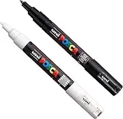 Posca - PC-1M 0.7mm Bullet Tip Pen Marker - Extra Fine - Back & White - 2 Pack