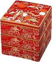 J-Kitchens Excursion Bento Box, Made in Japan, 3-Tier, 7.0 Inches, Saikyokura, Vermilion Crane, Gold 8.2 x 8.1 x 7.7 inches (20.8 x 20.8 x 19.5 cm)