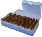 MTM Case-Gard P-200 Series Flip Top Small Rifle Ammo Box .204 Ruger/.223 rem/.300 AAC Blackout and Similar Rounds Holds 200 Rounds Clear Blue