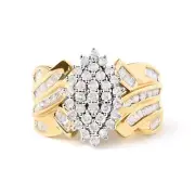 10K Yellow Gold 1 Ctw Diamond Pear Shaped Cluster Cluster Cocktail Ring