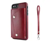 Case for iPhone 7 Plus / 8 Plus, Leather Wallet Case With Card Pockets Back Flip Shockproof Cover Case-Red