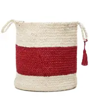 LR Home Bold Striped Light Jute Red Decorative Storage Basket