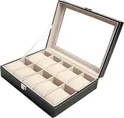 10 Slots Retro PU Watch Box Case Organizer Display for Men Women Brilliant PU Box with Soft Pillows (Black) FANDIAO