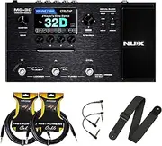 NUX MG30 Guitar Multi-Effects Pedal Guitar/Bass/Acoustic Amp Modeler Bundle with 2x Roxtone Premium Instrument Cables, 2x Flat Patch Cables, and 1x Levy’s Polypropylene Strap