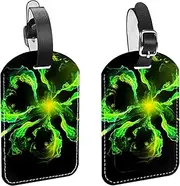 [GIAPB] 2Pcs Luggage Tag PU Leahter Travel Tags,Travel Bag Labels Suitcase Baggage Bag Tags,Green Flame Clover Pattern
