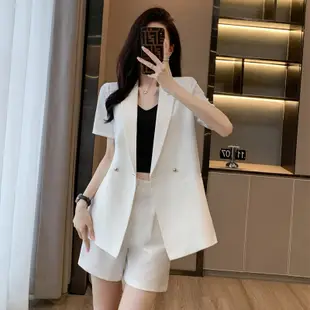 白色西裝外套女夏季薄款高級感氣質寬鬆短袖西裝時尚套裝