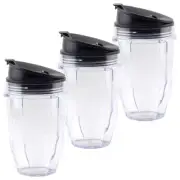 3 Pack 18 oz Cup, Sip & Seal Lid 427KKU450 408KKU641 for Nutri Ninja BL480 BL640