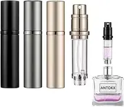 Travel Perfume Refillable Bottle Atomiser - 3-Pack 5ML ANTOKX Perfume Atomiser, Pocket Perfume Dispenser, Scent Pump Case, Leakproof Portable Perfume Sprayer for Women and Men (Black & Grey & Gold)