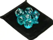 New Chessex Polyhedral Dice with Bag Teal Translucent 7 Piece Set CHX 23085