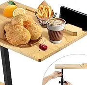 C Shaped Couch Side Table Height Adjustable End Table 360° Swivel Sofa Tray Table with Phone and Tablet Slots Practical Side Table Tray Modern Couch End Table for Living Room Bedroom Bathroom