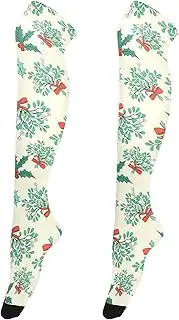 [Caihoyu] Women Soft Thigh High Socks Anti Slip Extra Long High Thigh Socks Over Knee High Socks for Proms Winter Christmas Branches Of Mistletoe, Winter Christmas Branches of Mistletoe