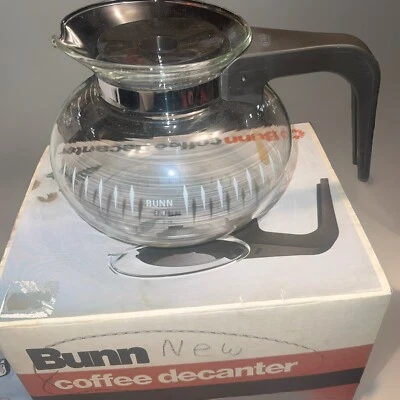 VTG Atomic Bunn Coffee Carafe 8-12 Cups New Glass Decanter Pot Brown Handle Lid