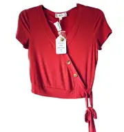 Pink Rose Brick Red V Neck Ribbed Rayon Crop Top Size Small NWT
