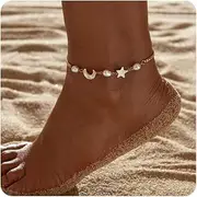 [EVELICAL] Gold Ankle Bracelets for Women 14k Gold Plated Titanium Steel Waterproof Layered Cuban Link Beaded Heart Star Butterfly Anklets Set Summer Beach Foot Jewelry Anklets for Jewelry Gift