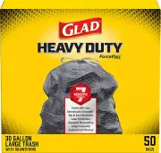 Glad Large Drawstring Trash Bags, Forceflex 30 Gallon Black Trash Bags, 50 Count