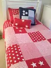 2pc Single Bed Patchwork Bedspread Coverlet Set Coastal Stars Lachlan Red Quilt