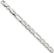[JewelryWeb] 925 Sterling Silver Solid Polished 6.5mm Figaro Nautical Ship Mariner Anchor Chain Bracelet Lobster Claw Jewelry Gifts for Women - Length Options: 18 20