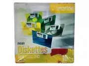 NEW IMATION 3.5" 2HD Neon 10 Pack Diskettes 1.44MB IBM Formatted