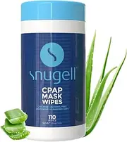 Snugell Unscented CPAP Mask Wipes – 110 Count –100% Soft Cotton – Lint & Alcohol-Free – Skin-Safe Formula with Aloe Vera – Easy-to-Open Canister – Perfect for Cleaning CPAP Masks, Tubes, and Devices