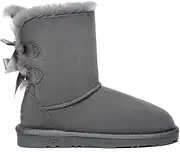 [EVERAU] Women Boots Double Back Bow Australia Sheepskin Wool Lining Nonslip