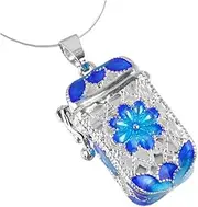 [YOSADIER] Plating Copper Hollow Out Aromatherapy Pendant Case for DIY Necklace Stylish Blue Perfume Container with Design for Essential Oils and Unique