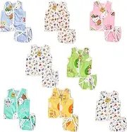 Fareto New Born Baby Boy's & Baby Girls 8 Front Open Jhabla with 8 Cloth Single Layer Nappies(0-6 Months, Multicolored)
