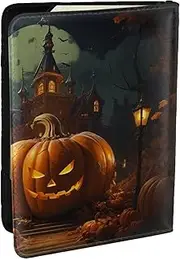 [EdWal] Pumpkin Halloween Print Passport Cover with Credit Card Holder Leather Passport Case, for Women Men Family ID Travel, Black, One Size