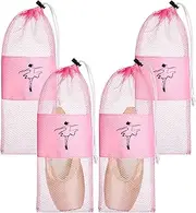 Shappy 4 Pcs Pointe Shoe Bag Pink Dance Mesh Bags Pointe Shoe Storage Ballet Dance Drawstring Pouch for Women Girls, Pink, Medium Women/Medium Men