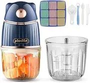 Plodon Baby Food Maker with 2 Glass Bowls, Baby Food Processor Set for for Fruit, Vegetable, Meat, Baby Food Blender with Blender/Storage Containers/Spoons,Baby Feeding Essentials Gift(Bear-Blue)