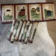 Vtg Lot of 6 1/2 Rolls PrePasted Vinyl Wallpaper Border Country Houses 9"x15'