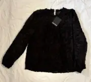 Decjuba Annabella Textured Blouse Top Black Sz 12 BNWT