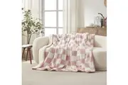 Dreamaker Checkered Plush Heated Throw Pink & Cream - 180 x 200cm