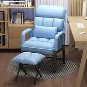 Artificial Leather Recliner Occasional Accent Chairs Modern Home Seat Armchair with Footstool,Upholstered Desk Chair Reading Chair (Color : Blue)