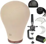 21''-24''Inch Wig Head Cork Canvas Block Head Mannequin Head With Stand for Making Wigs (22 inch, Brown)