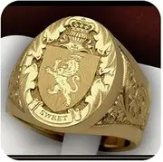 [TSECIMGS] Men's Vintage Crown Lion Shield Badge Ring 18K Yellow Gold Plated Royal Seal Animal Pattern Eternity Engagement Wedding Anniversary Hip Hop Rock Band Cocktail Party Ring