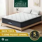 Giselle Bedding 34cm Mattress Euro Top 7 Zone Pocket Spring Medium Firm Queen