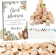 97 Pcs Jungle Baby Shower Games Sign Kit, Animals Theme Party Decoration, Including Game Sign DIY Blank Wooden Block Painting Pen to Draw Your Idea for Baby Shower Party Game Gender Reveal Party