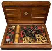 Large Antique Chess Backgammon Board Shakers Chess Pieces Counters Dice etc