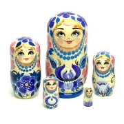 Blue Style Matryoshka 5pcs Ukrainian style Petrykivka Nesting Doll 11cm/4,25 Toy