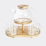 Water Carafe Iced Tea Pitcher Glass Pitcher with 6 Cup Set Transparent Mug Friends Water Bottle Drink Juice Latte Cup with Tray Office Gift Drinkware Drink Pitcher Water Jar