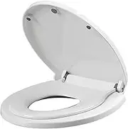 Family Toilet Seat 2-in-1 White Toilet Seat with Removable Built-in Child Seat V Shape Universal Fit Soft Close Toilet Seats for Toddlers and Adults