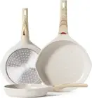 PFOA Free Non-Stick Cookware Set - 3 Pcs Beige Frying Pans for Healthy Cooking
