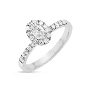14K Solid White Gold Oval Diamond Solitaire Ring Band