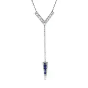 Lab-Created Blue and White Sapphire "Y" Necklace in Sterling Silver - 20.75"