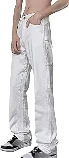 [Generic] Men's Stretch Fladed Fit Pant Disco Trouser for Men Casual Male Comfort Stylish Baggy Bell Bottom Pants, White, Small